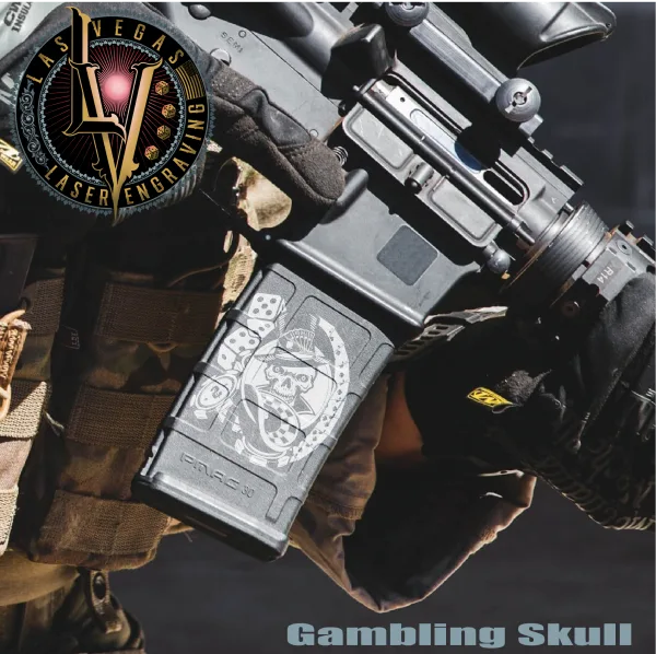 Custom Engraved PMAG Magazine – Gambling Skull 3 Engraved Pmag