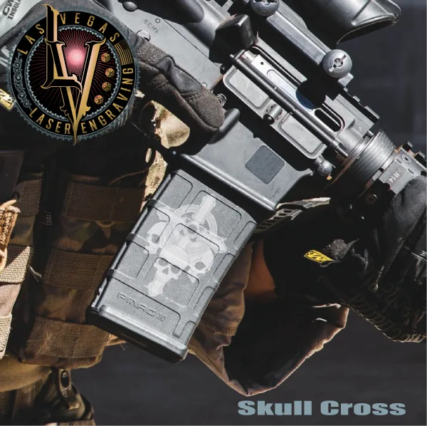 Custom Engraved PMAG Magazine – Skull and Cross 3 Engraved Pmags