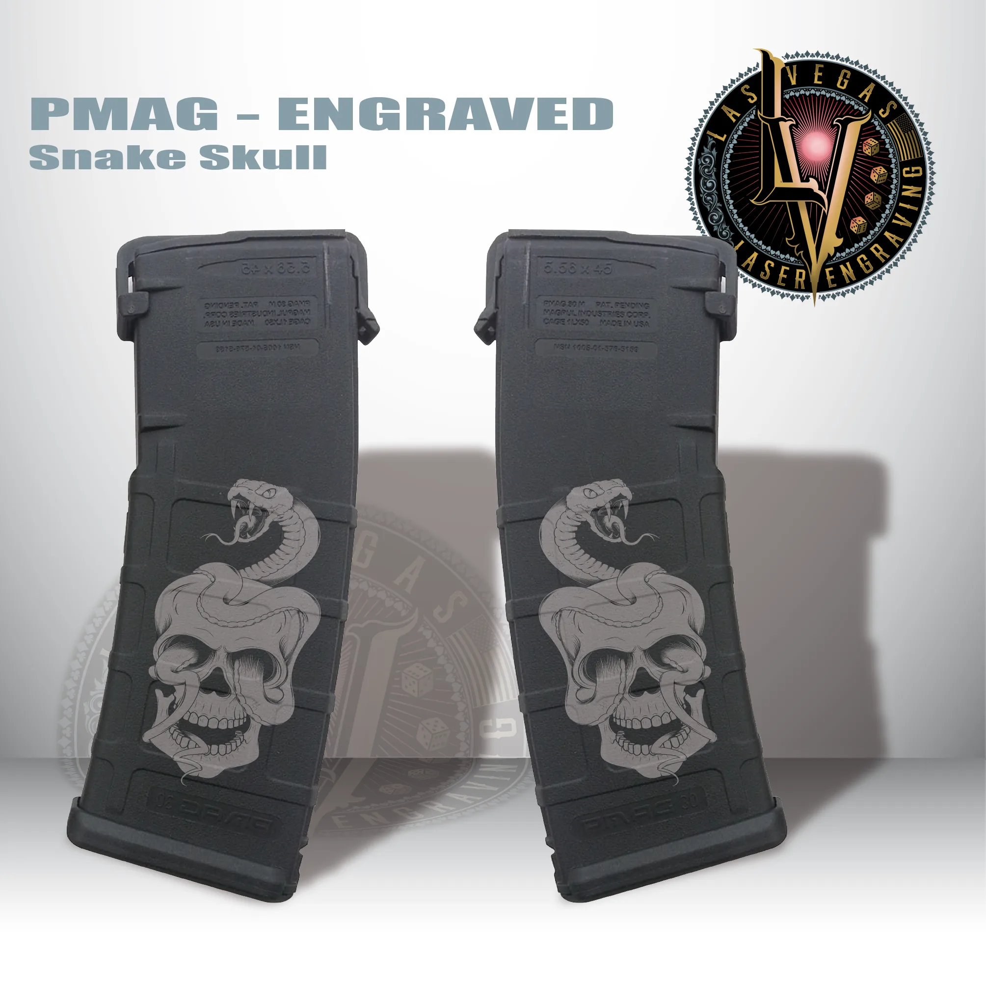 Custom Engraved PMAG Magazine – Snake Skull 1 Engraved Pmags
