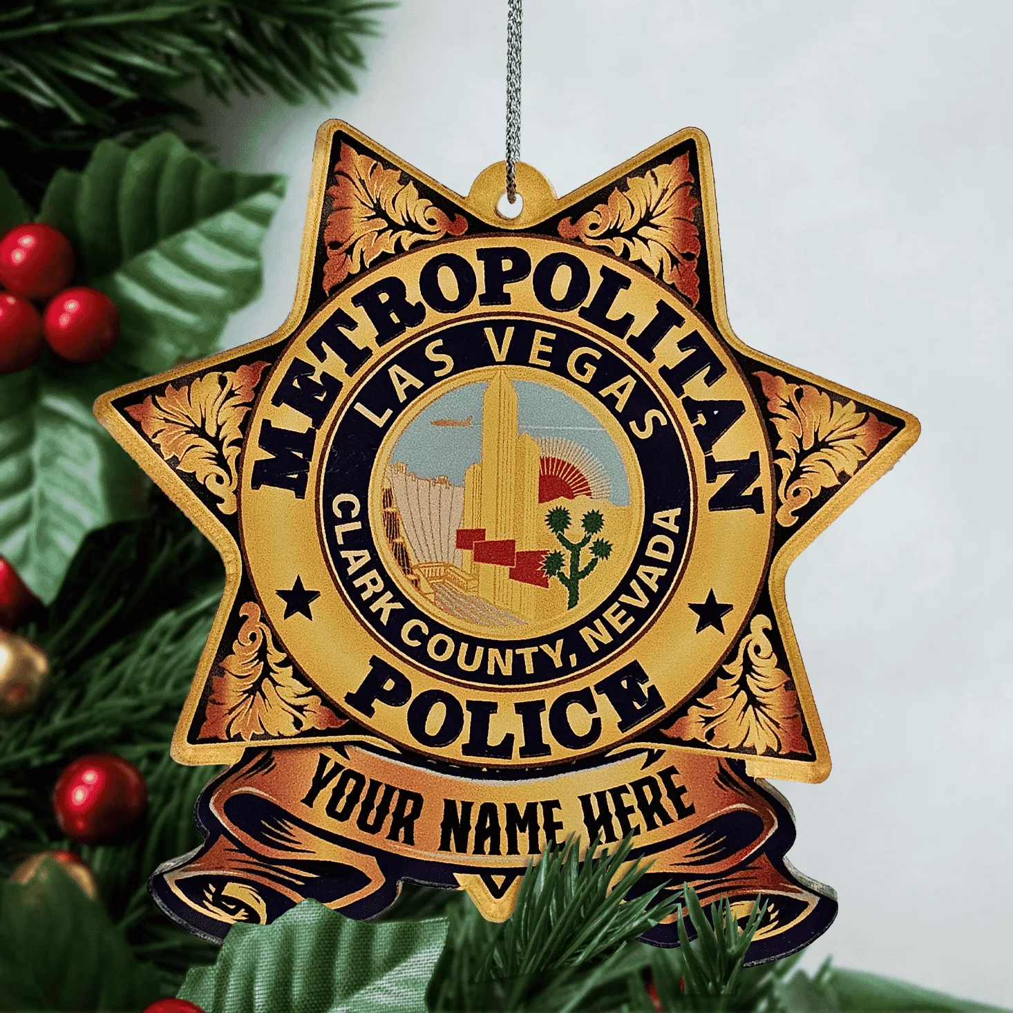 Police Officer Personalized Acrylic Christmas Star Ornament 2 32LVMPD Badge 4