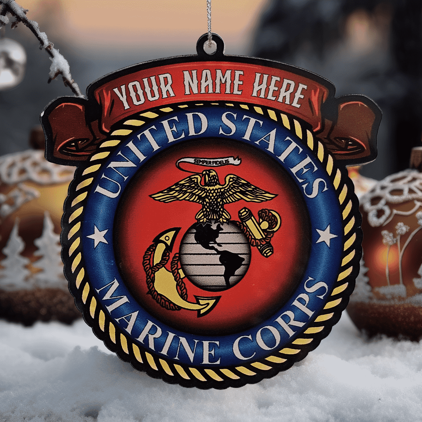US Marines Personalized Acrylic Christmas Ornament