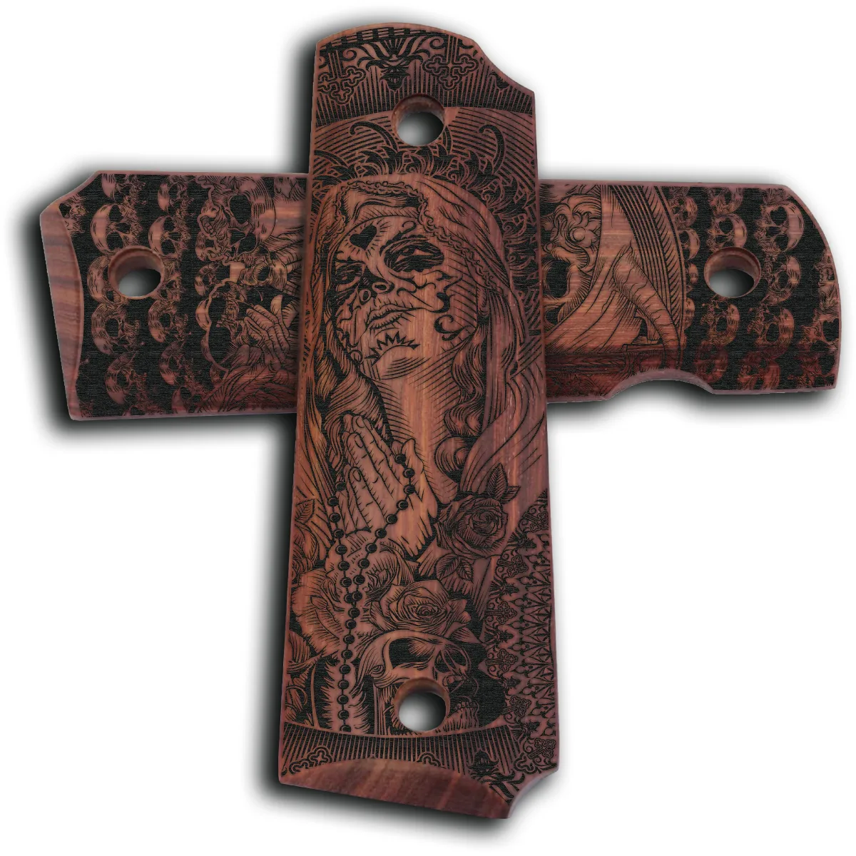 Custom Laser Engraved 1911 Wood Grips - Scythe and Prayer 4 Custom Engraved 1911 Grips