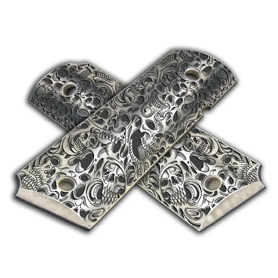 Custom Laser Engraved 1911 Aluminum Grips - Flowing Skulls 2 Laser Engraved Skull1911 Grip