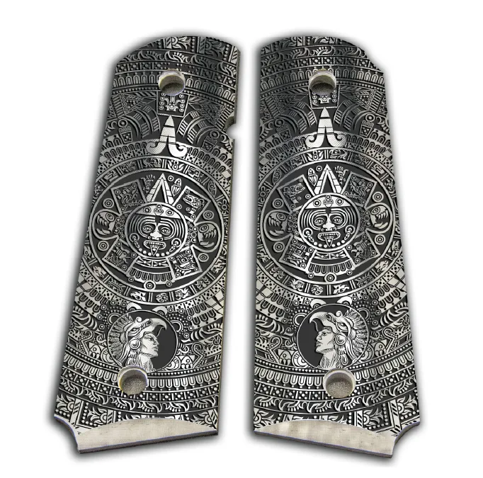 Custom Laser Engraved 1911 Aluminum Grips - Ancient Aztecs 1 Laser Engraved Aztec 1911 Grip