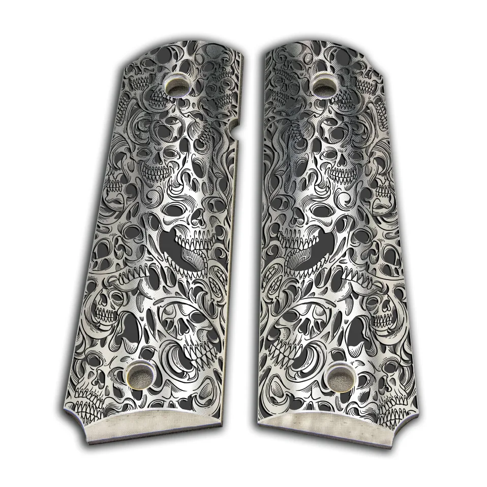 Custom Laser Engraved 1911 Aluminum Grips - Flowing Skulls 1 Laser Engraved Skull1911 Grip