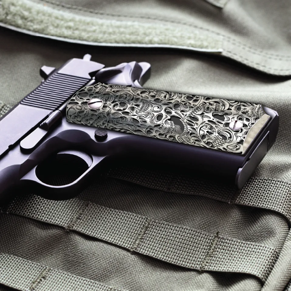 Custom Laser Engraved 1911 Aluminum Grips - Flowing Skulls 3 Laser Engraved Skull1911 Grip