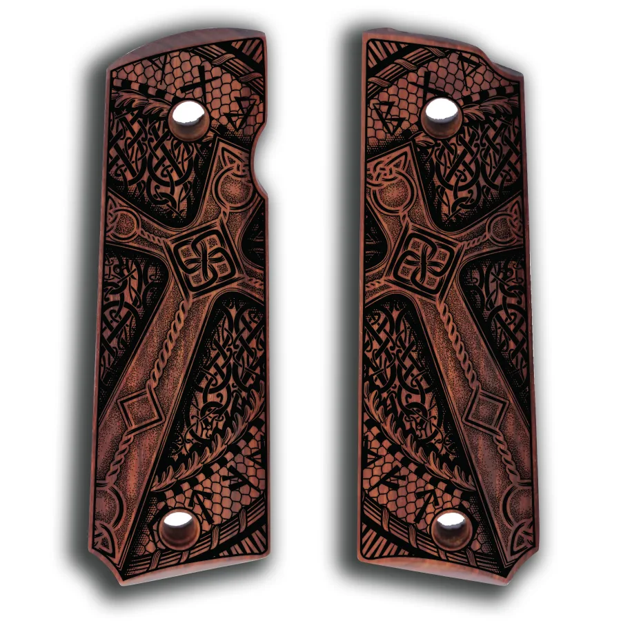 Custom Laser Engraved 1911 Wood Grips - Celtic Cross 1 1911 Grips Wood laser Engraved Celtic Cross