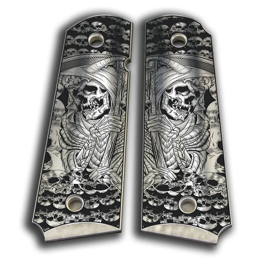 Custom Laser Engraved 1911 Aluminum Grips - Skull and Scythe 1 Aluminum Grips Celtic cross laser engraved