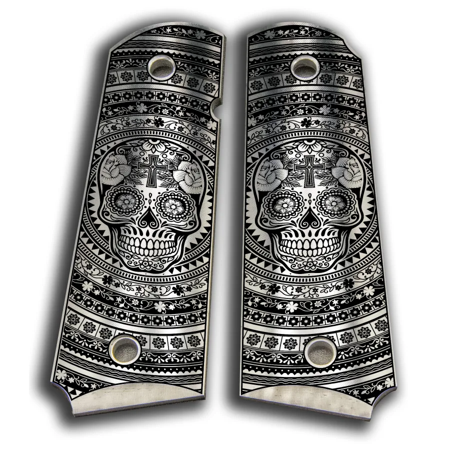 Custom Laser Engraved 1911 Aluminum Grips - Day of the Dead Sugar Skull 1 Aluminum Grips Celtic cross laser engraved