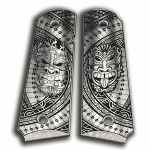 Custom Laser Engraved 1911 Aluminum Grips - Tiki God Smiling