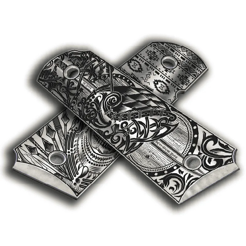 Custom Laser Engraved 1911 Aluminum Grips - Shield and Warrior 2 Warrior and Shield ALU Cross