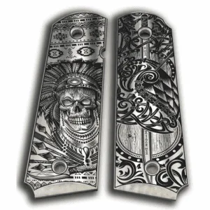 Custom Laser Engraved 1911 Aluminum Grips - Shield and Warrior